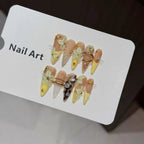 Press-On Nail Set Floral & Metallic Long Almond