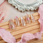 Press-On Nail Set Floral & Metallic Long-Lasting