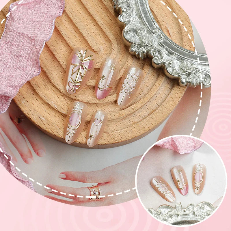 Press-On Nail Set Floral & Metallic Long-Lasting
