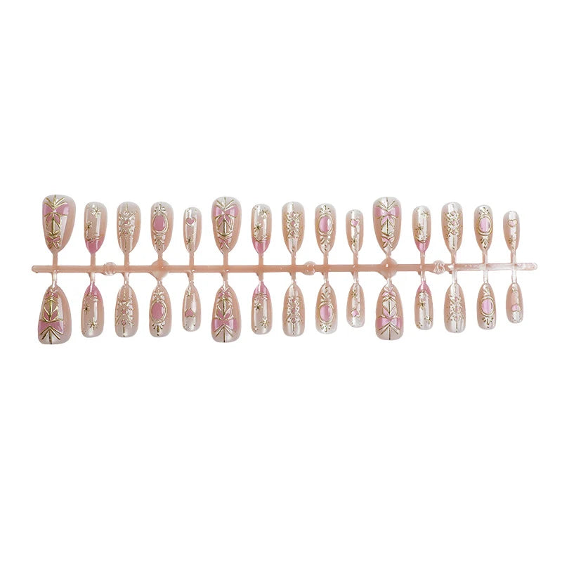 Press-On Nail Set Floral & Metallic Long-Lasting