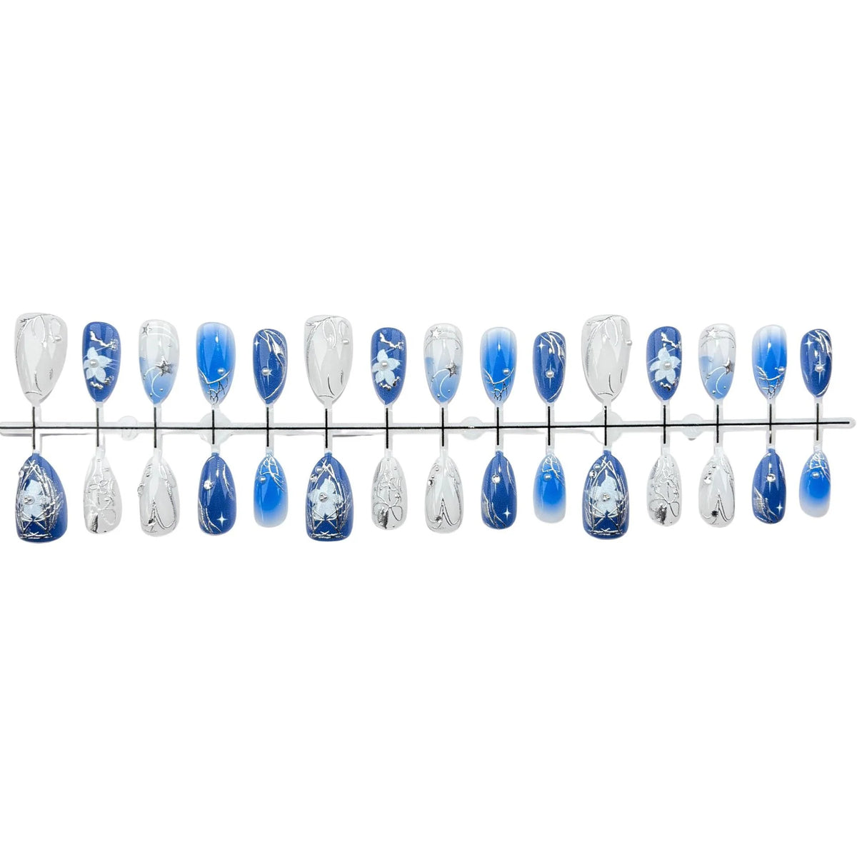 Press-On Nail Set Floral & Metallic Reusable No Glue