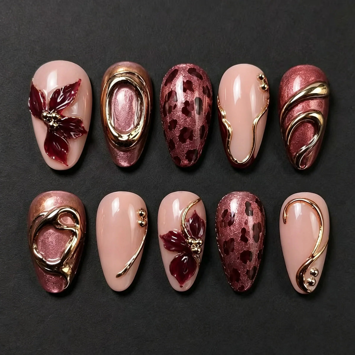 Press-On Nail Set Floral & Metallic Salon-Quality