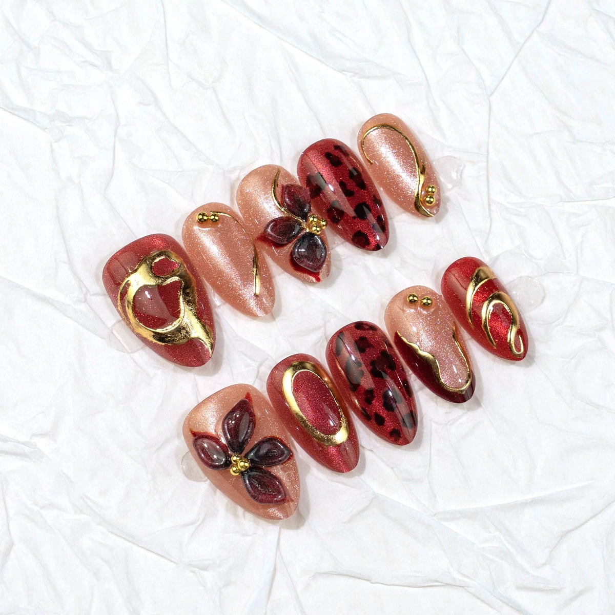 Press-On Nail Set Floral & Metallic Salon-Quality