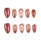 Press-On Nail Set Floral Metallic Salon-Quality