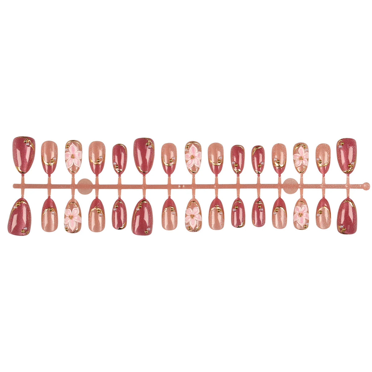 Press-On Nail Set Floral Metallic Salon-Quality