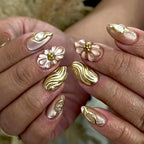 Press-On Nail Set Floral & Metallic Self-Adhesive