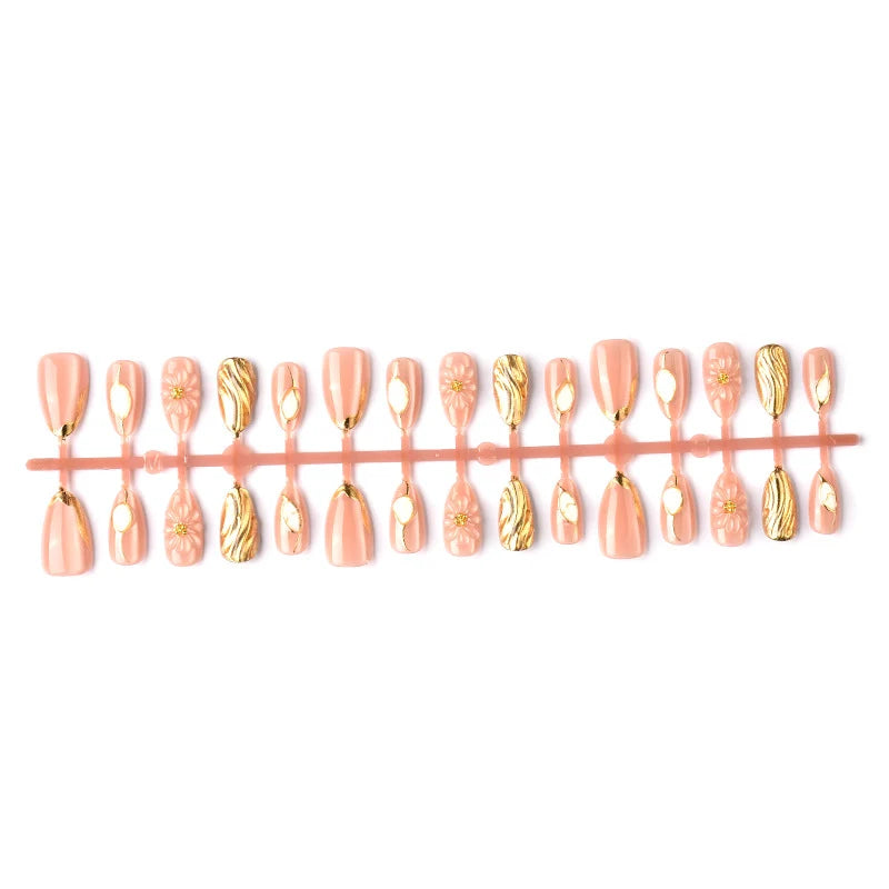 Press-On Nail Set Floral & Metallic Self-Adhesive