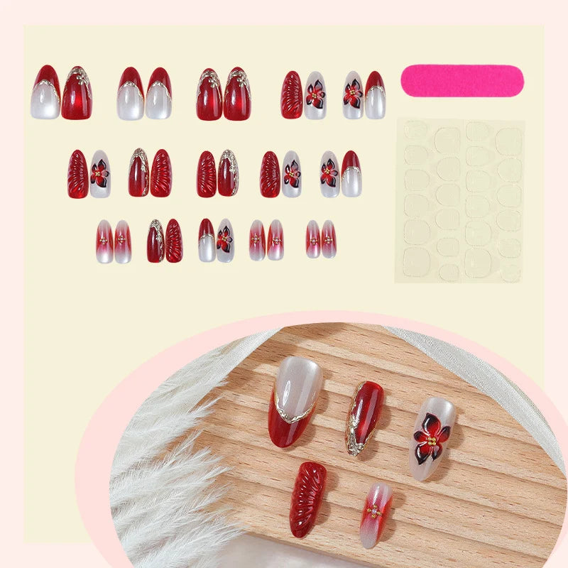 Press-On Nail Set Floral Motifs & Gloss Finish