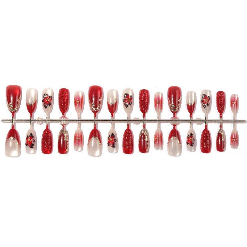 Press-On Nail Set Floral Motifs & Gloss Finish