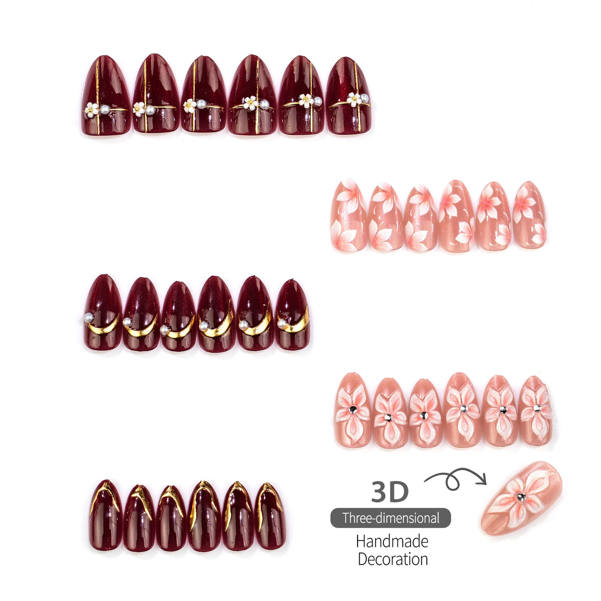 Press-On Nail Set Floral Nail Art Glue-Free & Chip-Resistant