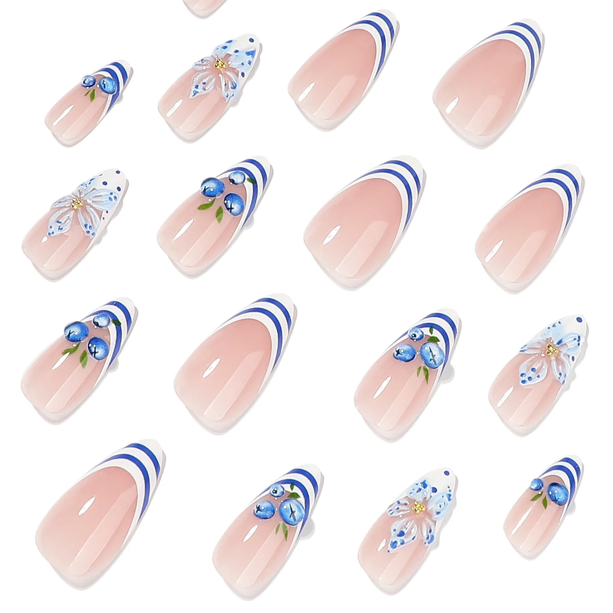 Press-On Nail Set Floral & Nautical Design Reusable Acrylic