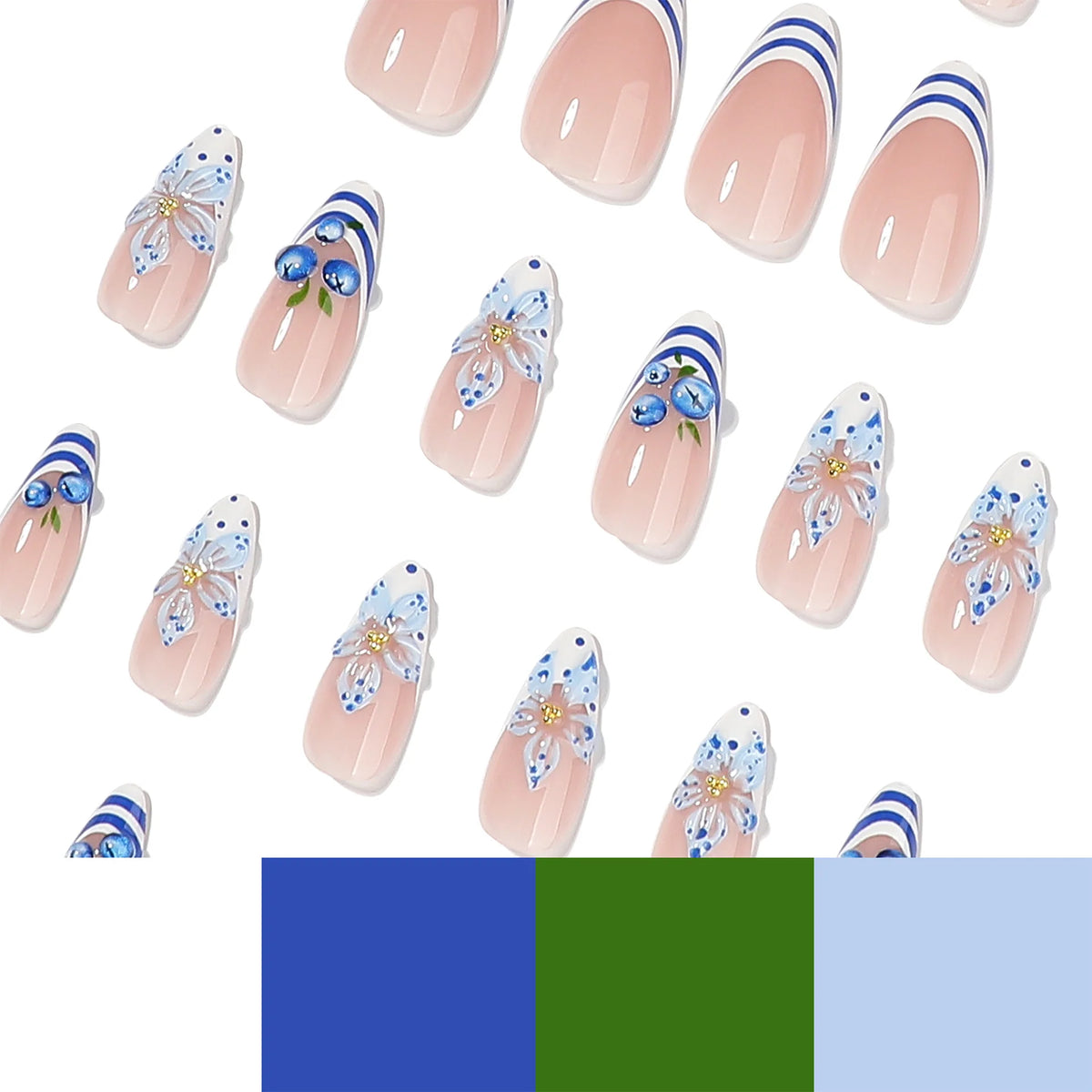 Press-On Nail Set Floral & Nautical Design Reusable Acrylic