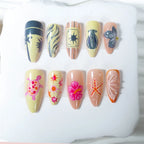 Press-On Nail Set Floral & Nautical Designs Easy Application