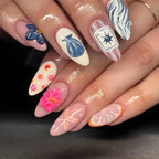 Press-On Nail Set Floral & Nautical Designs Easy Application