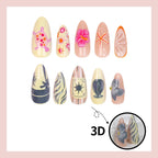 Press-On Nail Set Floral & Nautical Designs Easy Application