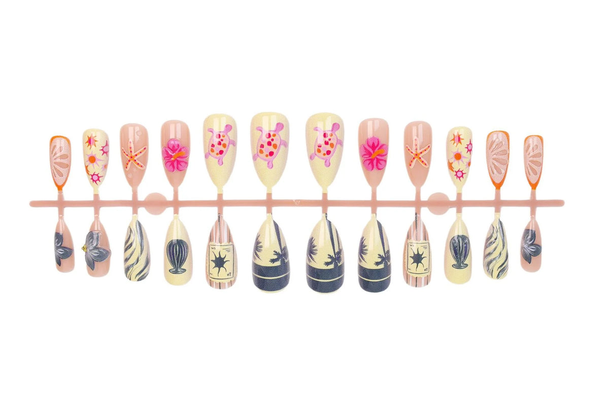 Press-On Nail Set Floral & Nautical Designs Easy Application