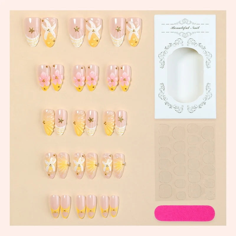 Press-On Nail Set Floral & Nautical Includes Adhesive Strips