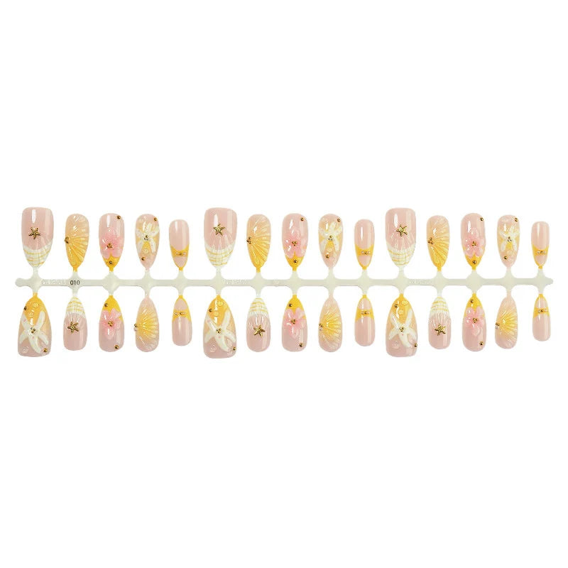 Press-On Nail Set Floral & Nautical Includes Adhesive Strips