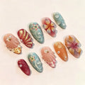 Press-On Nail Set Floral & Nautical Long-Lasting