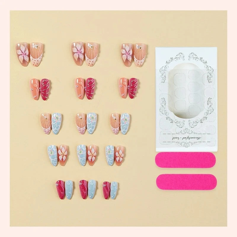 Press-On Nail Set Floral & Nautical Long-Lasting