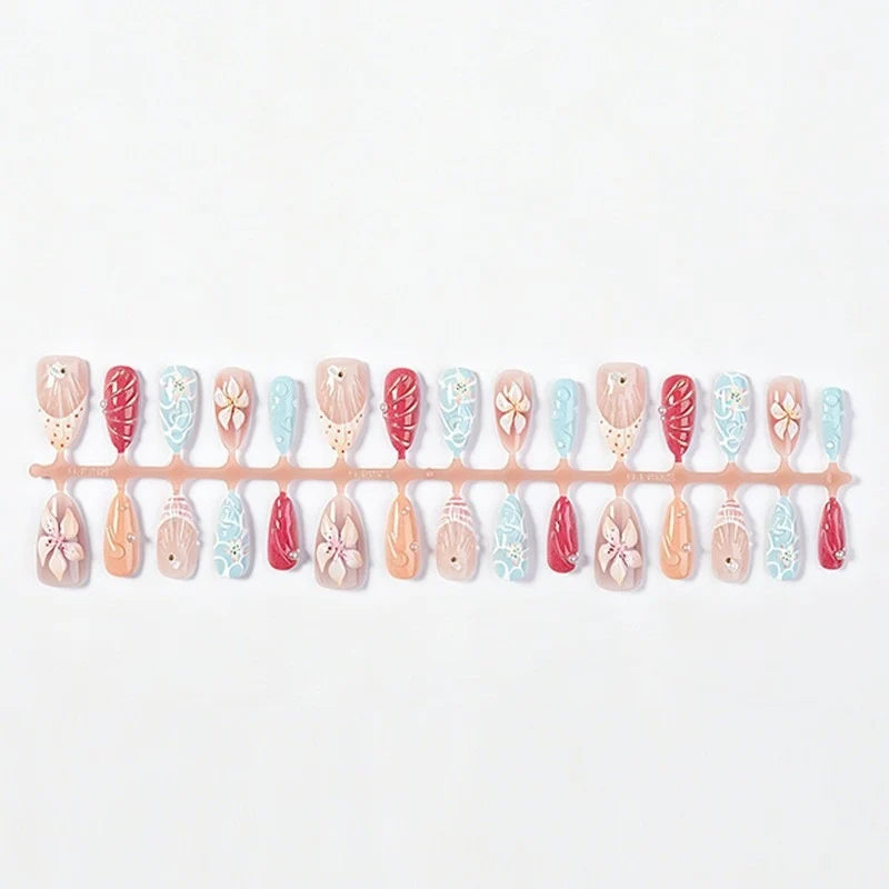Press-On Nail Set Floral & Nautical Long-Lasting