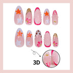 Press-On Nail Set Floral & Nautical Strong Adhesion