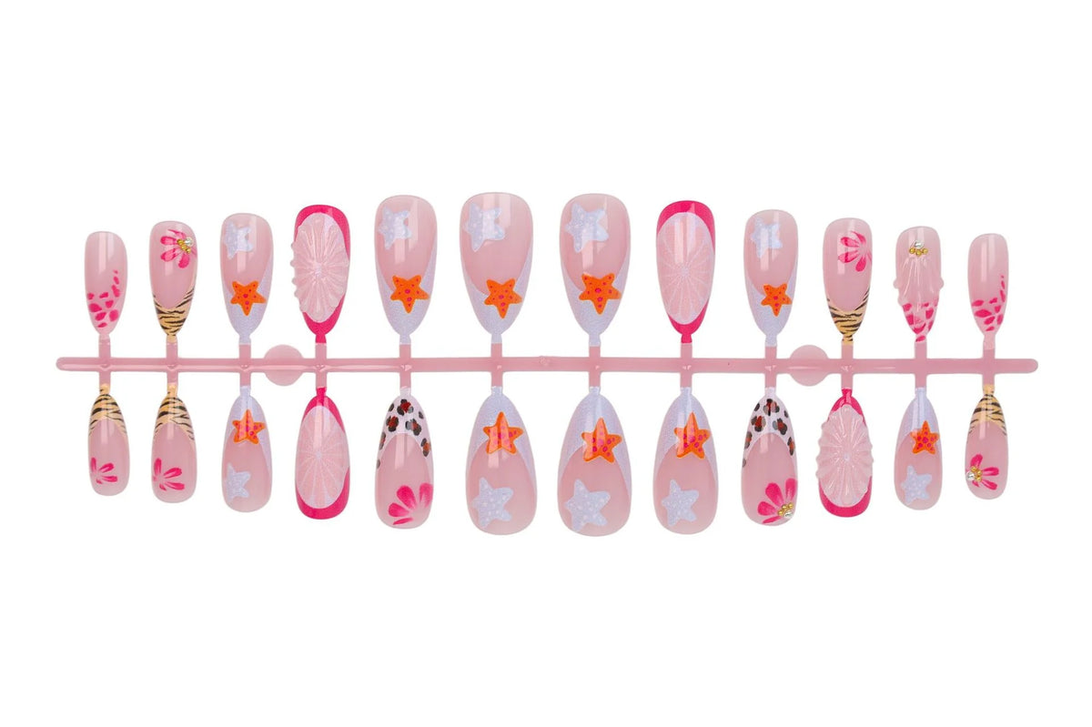 Press-On Nail Set Floral & Nautical Strong Adhesion