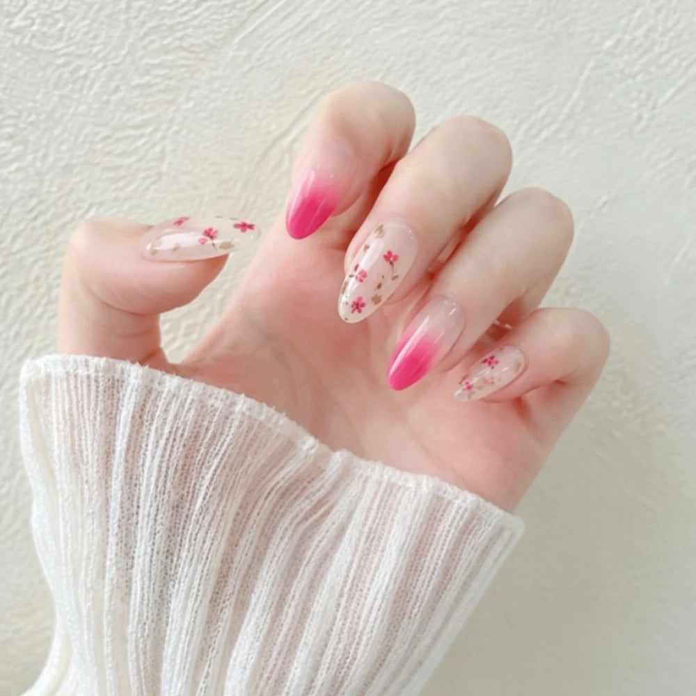 Press-On Nail Set Floral Ombre Adhesive Strips