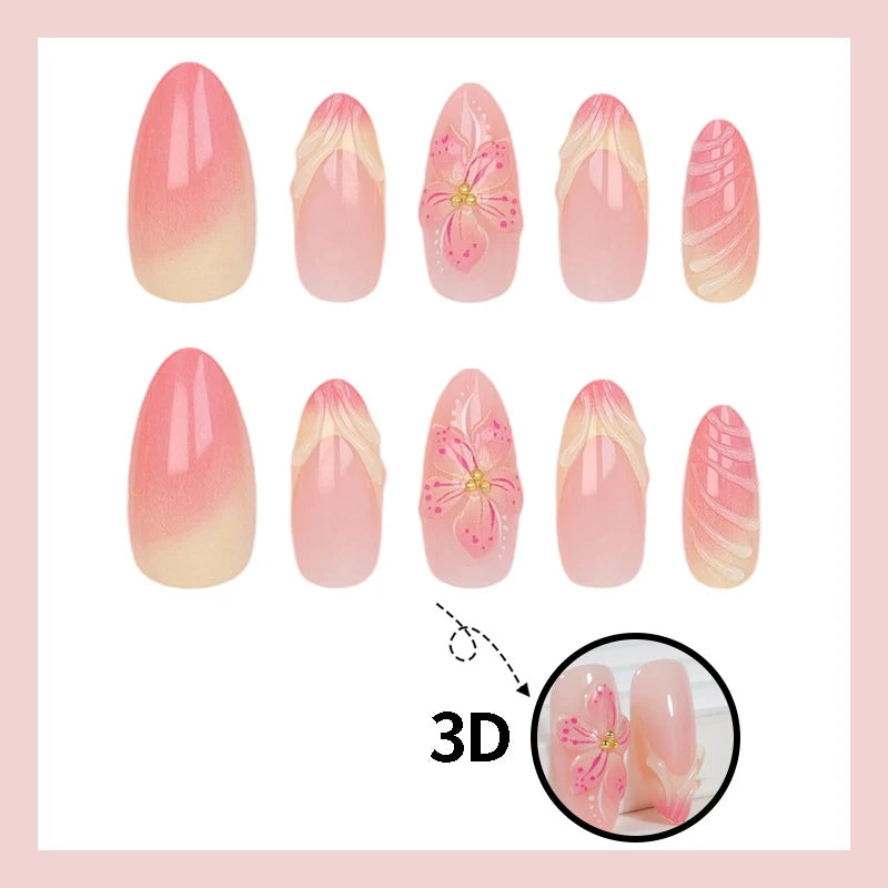Press-On Nail Set Floral & Ombre Easy Apply