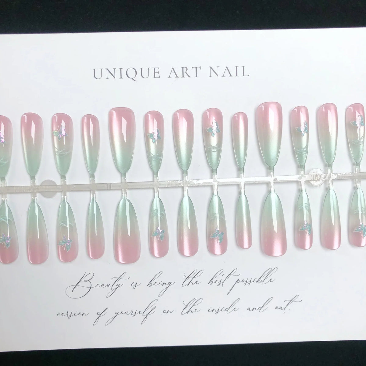 Press-On Nail Set Floral Ombre Reusable & Easy Application