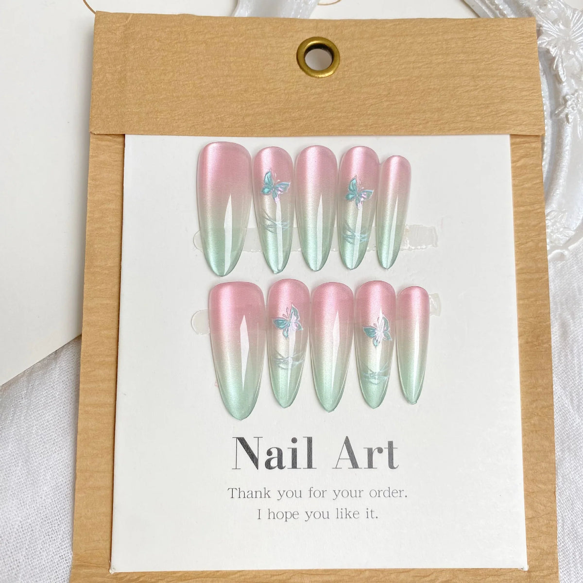 Press-On Nail Set Floral Ombre Reusable & Easy Application