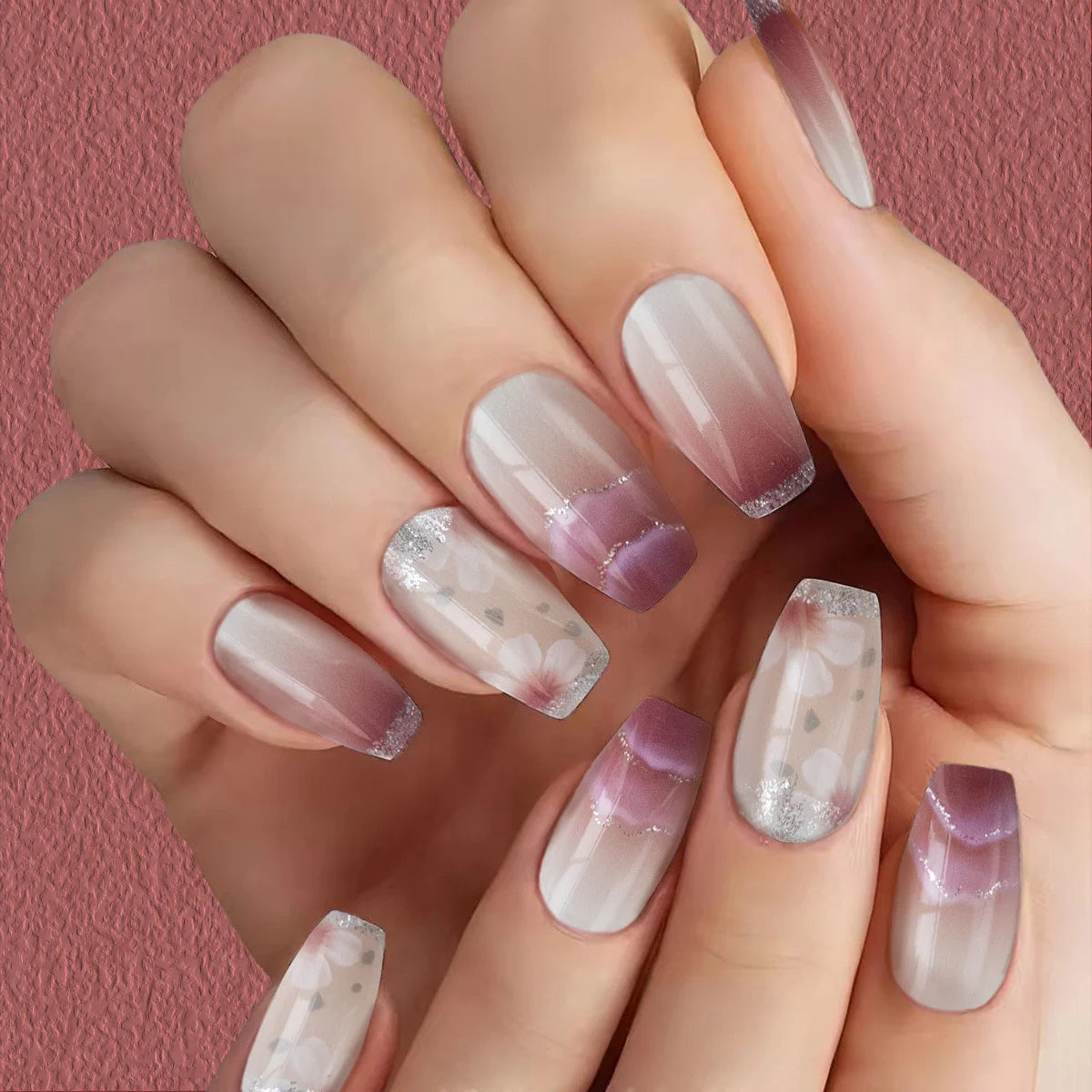 Press-On Nail Set Floral Ombre Salon-Quality & Easy Application