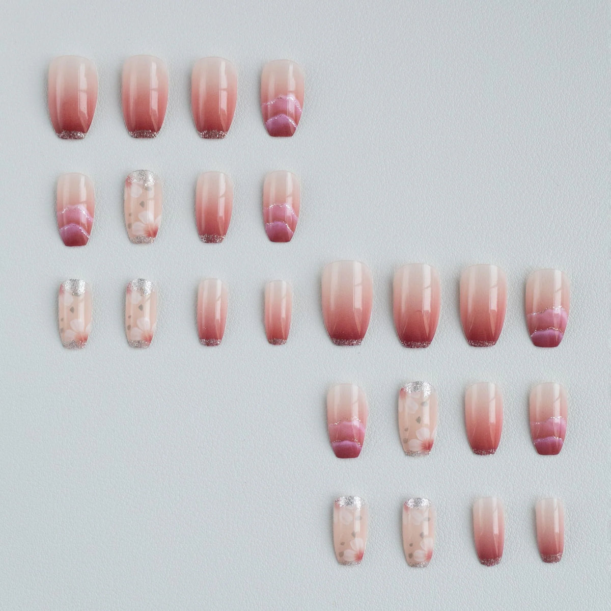 Press-On Nail Set Floral Ombre Salon-Quality & Easy Application