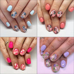 Press-On Nail Set Floral Pastel Pink Peel-And-Stick