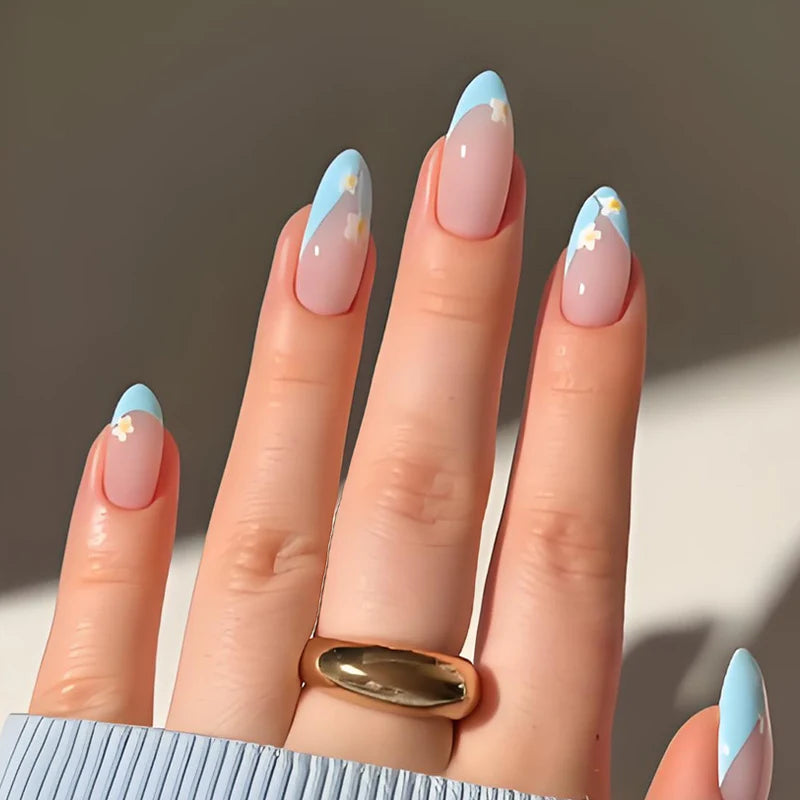 Press-On Nail Set Floral Pastel Pre-Sized & Adhesive Included