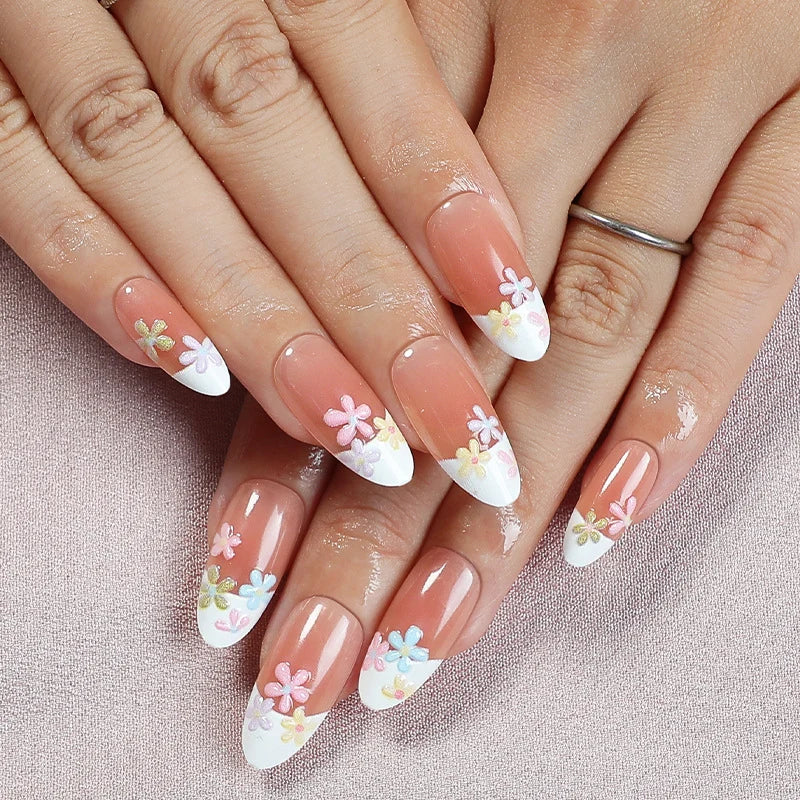 Press-On Nail Set Floral Pastel & Quick Application