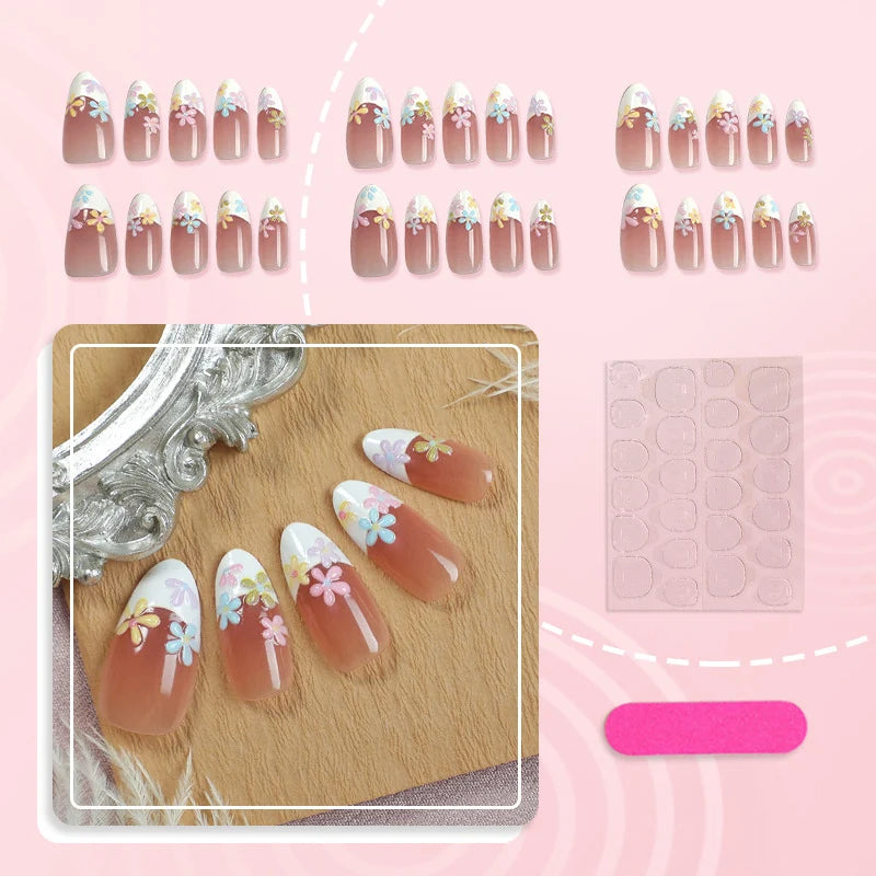 Press-On Nail Set Floral Pastel & Quick Application