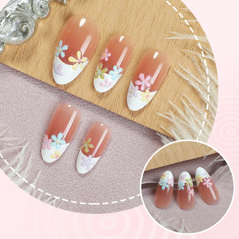 Press-On Nail Set Floral Pastel & Quick Application