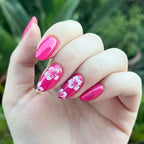 Press-On Nail Set Floral Pattern Adhesive Backing Non-Toxic