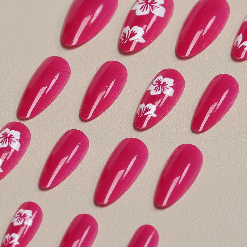 Press-On Nail Set Floral Pattern Adhesive Backing Non-Toxic