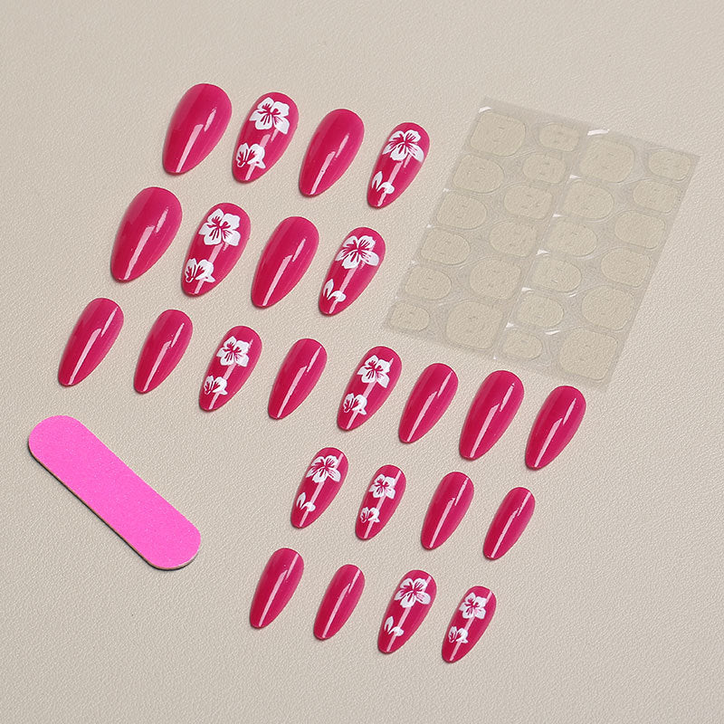Press-On Nail Set Floral Pattern Adhesive Backing Non-Toxic
