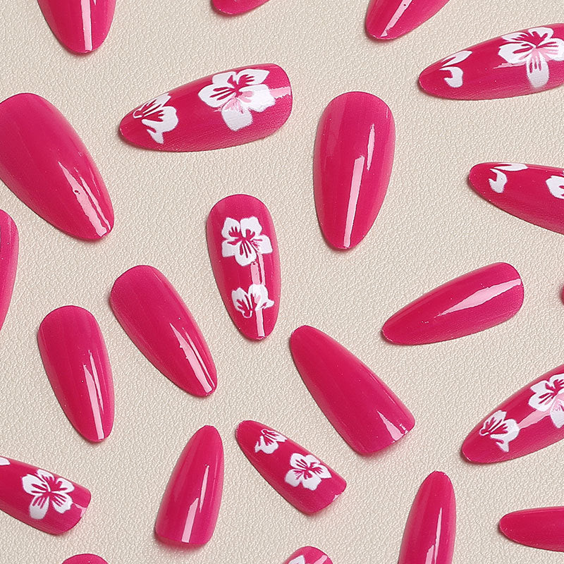 Press-On Nail Set Floral Pattern Adhesive Backing Non-Toxic