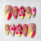 Press-On Nail Set Floral Pattern Rhinestone Accents Easy Apply