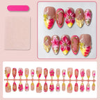 Press-On Nail Set Floral Pattern Rhinestone Accents Easy Apply