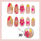 Press-On Nail Set Floral Pattern Rhinestone Accents Easy Apply