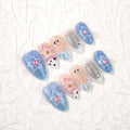 Press-On Nail Set Floral Pattern & Silver Accent