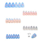 Press-On Nail Set Floral Pattern & Silver Accent