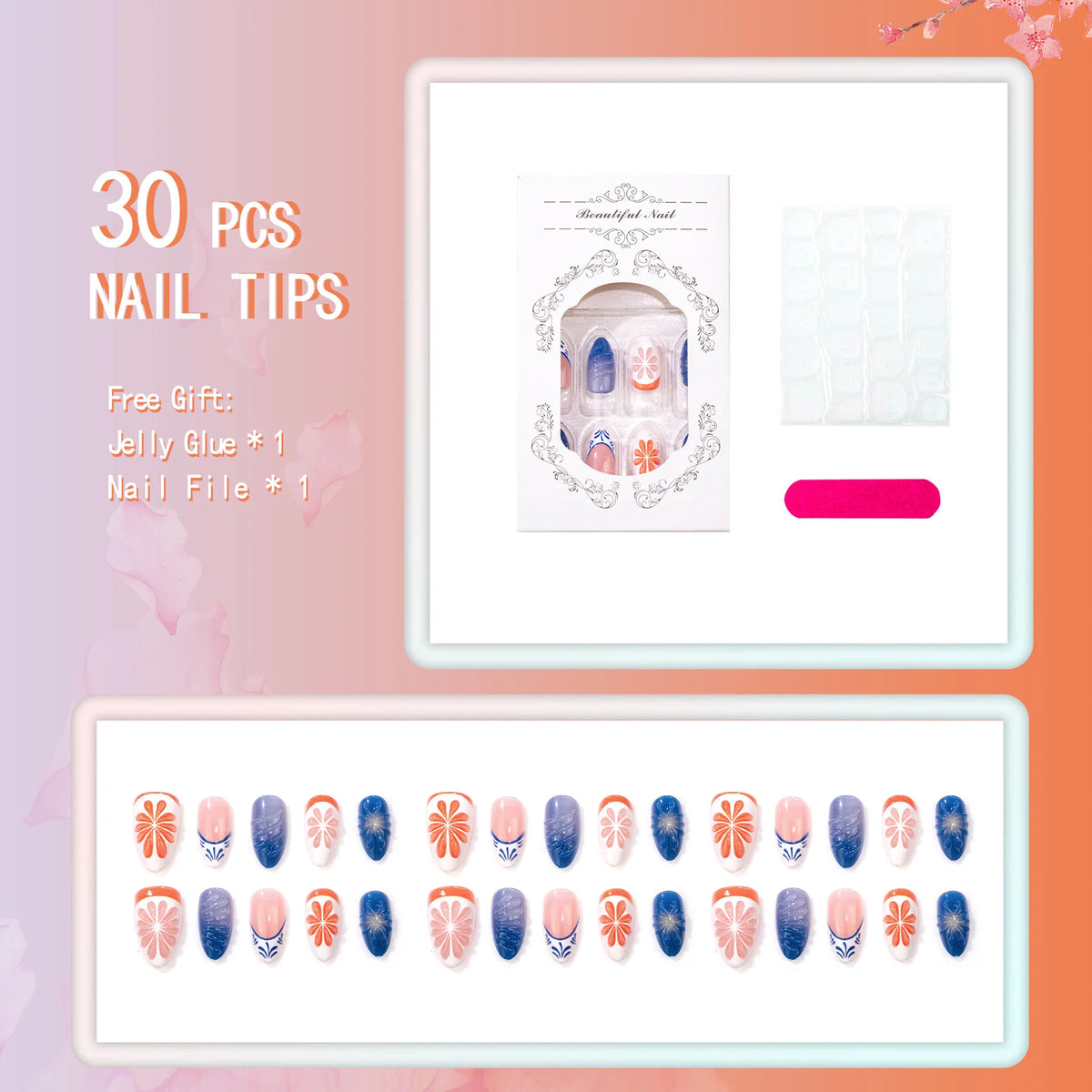 Press-On Nail Set Floral Patterns & No Glue