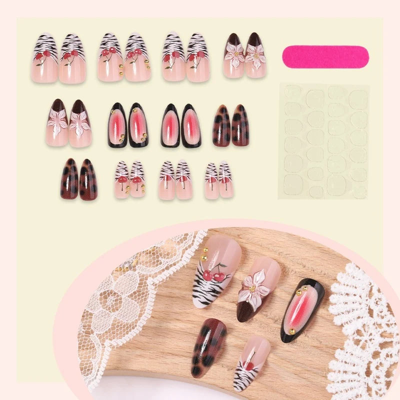 Press-On Nail Set Floral Patterns Reusable & Easy Application