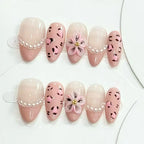 Press-On Nail Set Floral & Pearl Accents